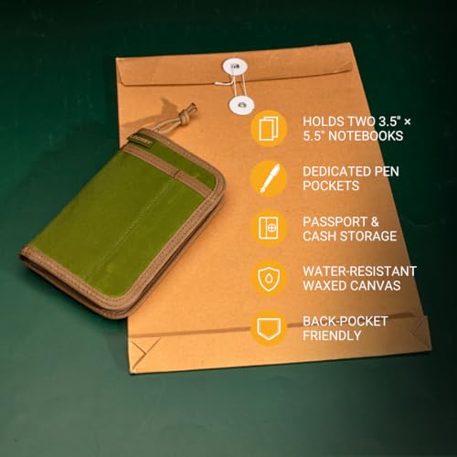 LOCHBY® Pocket Journal | Tomoe River 3.5" x 5.5" Notebook | Waxed Canvas | Ideal for Travelers & Daily Use, Fits Field Notes, Moleskine Cahier - color: Olive, size: Pocket-size Zipper