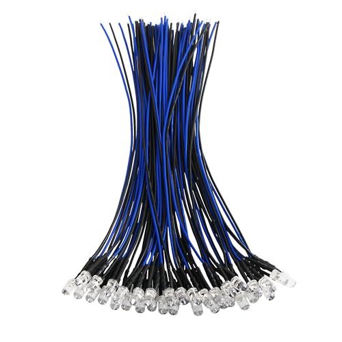 60pcs 12v Pre Wired Led Diode Lights 5mm,Blue Led Light Emitting Diodes for DIY Scientific Experiment - color: Clear-blue(60pcs)