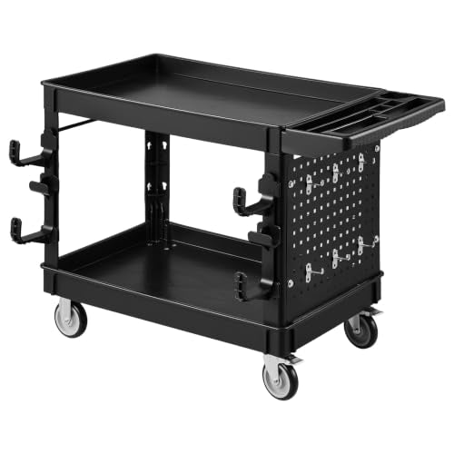 VEVOR Utility Cart with Tray & Pegboard, 44.8 x 24in 2 Tier Service Cart with 360° Swivel & Fixed Wheels (2 Brakes), 550 LBS Work Cart Tub Storage W/Deep Shelves, Tool Storage for Garage Warehouse - size: 44.8 × 24 × 33 in