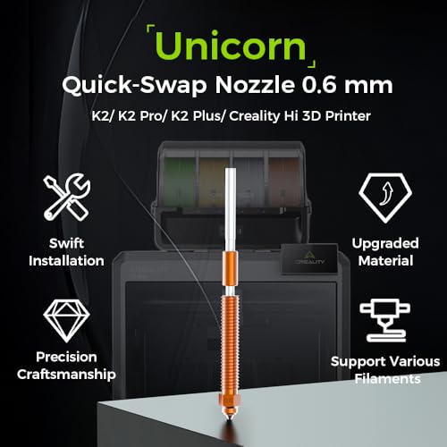 Creality K2 Plus/Hi Combo Nozzle 0.6mm, Original Unicorn K2 Plus Hotend Nozzle, Extruder Replacement Nozzle Kit with Titanium Alloy, Copper Alloy and Hardened Steel Nozzle for Creality K2/ K2 Pro - style: 0.6mm