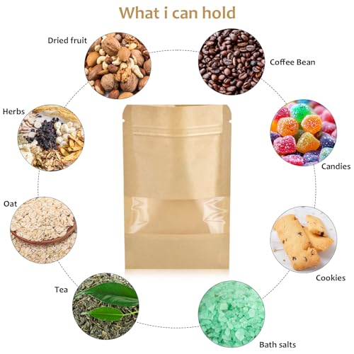 100 Pcs Small Resealable Seed Envelopes, Mini Kraft Bags with Window, 3.5"x5.5" Seed Packets Empty, Coffee Sample Bags, Food Spice Storage Bag - size: 3.5"x5.5"