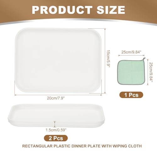 PATIKIL 7.9x5.9 Plastic Tray, 2 Pack Rectangular Plates Small Food Tray Wheat Plates Dishes Reusable Dessert Plate Trays with Cloth for Cake Fruits Salad Cupcake Steak Serving White - color: White, size: "xS(7.9"x5.9")