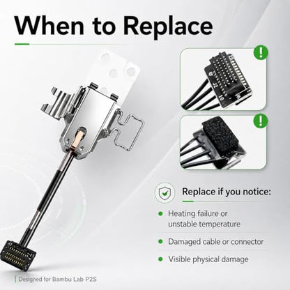 Genuine Bamboo Lab P2S Hotend Heating Assembly Kit Compatible for Bambu Lab P2S, Ceramic Zirconia Heat-Insulating Base, Quick-Change Heater Cartridge & Thermistor Sensor 3D Printer Replacement Part - size: 1-Pack Hotend Assembly