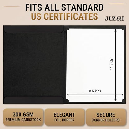 10 Pack Double Sided Certificate Holders 8.5x11 Black - Heavyweight 300gsm Cardstock Diploma Holder - Dual Certificate Folder Letter Size Graduation Award Certificate with Silver Foil Diploma Cover - color: Black-Silver, size: 10 Pack