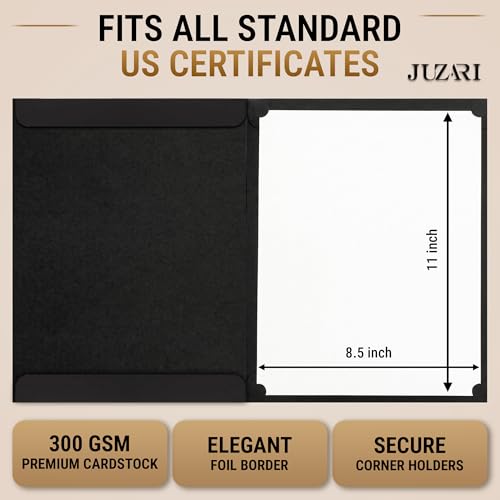 10 Pack Double Sided Certificate Holders 8.5x11 Black - Heavyweight 300gsm Cardstock Diploma Holder - Dual Certificate Folder Letter Size Graduation Award Certificate with Silver Foil Diploma Cover - color: Black-Silver, size: 10 Pack