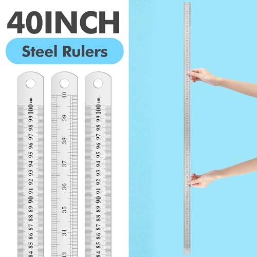 EBOOT 3 Pack 40inch Metal Rulers, Imperial Metric - size: 40inch