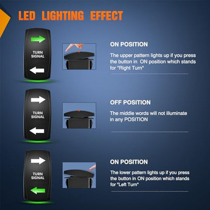 Nilight Turn Signal Switch Green 4Pin ON Off ON Rocker Switch Laser Etched SPDT Toggle Switches 12V 20A 24V 10A Jumper Wires for Cars RVs Boats Campers Trailers - size: TURN SIGNAL GREEN