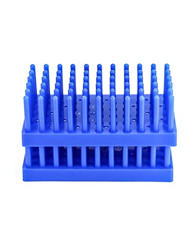QWORK Test Tube Rack, Plastic Spike Drying Rack Holds, 2 Pack, 66-Position, for 12-16 mm Tubes, Blue - color: 2 Pack