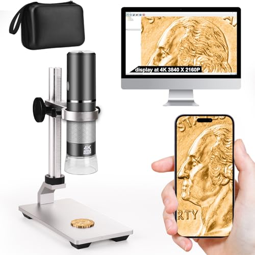 4K Microscope with Professional Stand + Case for iPhone Android PC, 50-1000X Digital USB Microscope Endoscope HD Camera for All Cellphones iPad Android Tablet Windows Mac Chrome Linux - color: Grey/Black