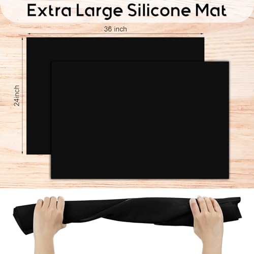 Hushee 2 Pack Extra Large Silicone Mat Place Mats Table Protector Craft Heat Resistant Mat for Kitchen, Painting(Black,24 x 36 Inches) - color: Black, size: 24 x 36 Inches