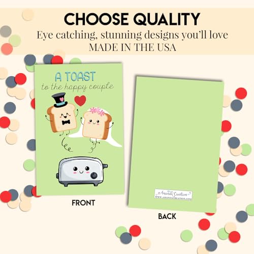 Amanda Creation Funny Wedding Card, 4x6 Blank Inside with Silver Envelope, A Toast to the Newlyweds Bread & Toaster Bride and Groom Greeting - style: Toast