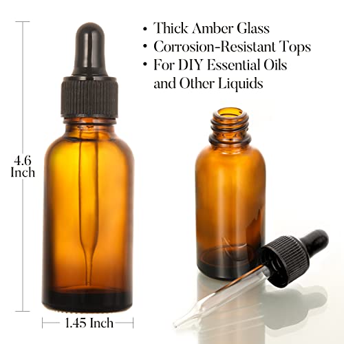 4 Pack, 2 oz Dropper Bottles with 2pcs Glass Pipettes(1ml) - Essential Oils Bottles for Health, Personal Care & Beauty - 60ml Thick Dark Amber Glass Tincture Bottle with Eye Droppers, Leakproof - color: Amber with Eye Droppers and 2 Graduated Droppers