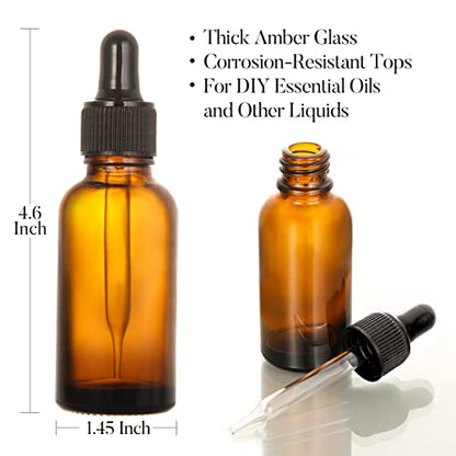 4 Pack, 2 oz Dropper Bottles with 2pcs Glass Pipettes(1ml) - Essential Oils Bottles for Health, Personal Care & Beauty - 60ml Thick Dark Amber Glass Tincture Bottle with Eye Droppers, Leakproof - color: Amber with Eye Droppers and 2 Graduated Droppers