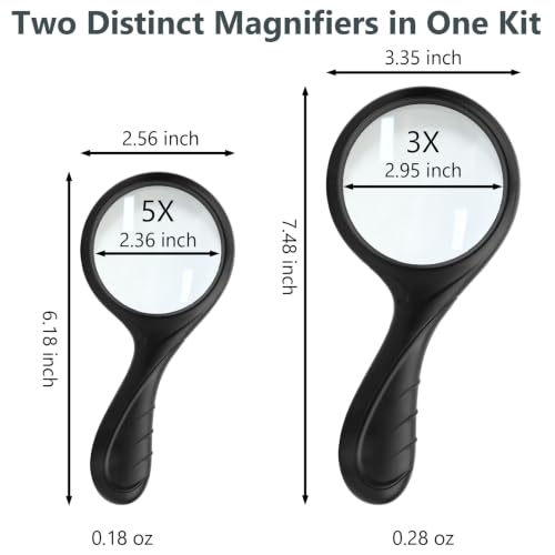 2 PCS Handheld Magnifying Glass Set, 3X & 5X Optical Glass Magnifier