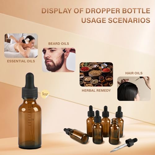 NOOEEISS 6 Pcs 1oz Amber Glass Eye Dropper Bottle, Tincture Bottles With Leak-Proof Design, Stronger Suction for All Kinds of Mixed Liquids - color: Amber, size: 1oz-6Pack