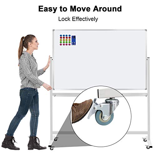 Max-officoo 60"x40" Mobile Whiteboard Double-Sided Magnetic Large Dry Erase White Board with Rolling Stand for Offices, Home & School