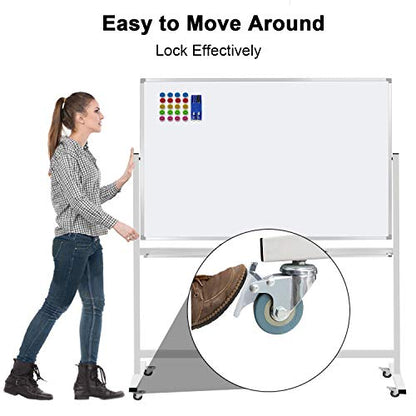 Max-officoo 60"x40" Mobile Whiteboard Double-Sided Magnetic Large Dry Erase White Board with Rolling Stand for Offices, Home & School