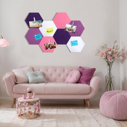 Mooliwe 8 Pcs 12 Inch Hexagon Cork Board Tiles Pins Clips, Pink - color: Pink