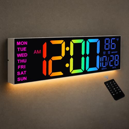 HAITANG 16.2" White Digital Wall Clock, 8 Colors, Remote & Night Light - color: White