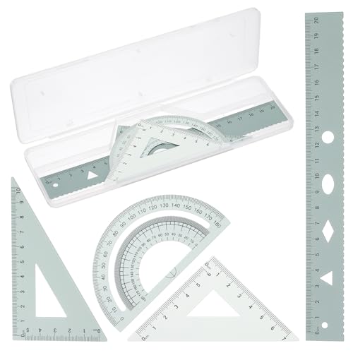 PATIKIL Geometry Set, 8" Aluminum Ruler & 2 Triangles, Metal Protractor - color: Gradient Green, size: 8 Inch