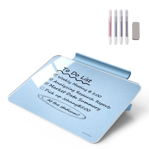 TSJ OFFICE Small Desktop Whiteboard - Glass Dry Erase Board 8 X 6 Inches Tabletop Easel Whiteboard with Stand, Desk Board Buddy for Artist, Teacher and Student - Blue ＆ Gold - color: 8 X 6 Inches - Blue ＆ Gold