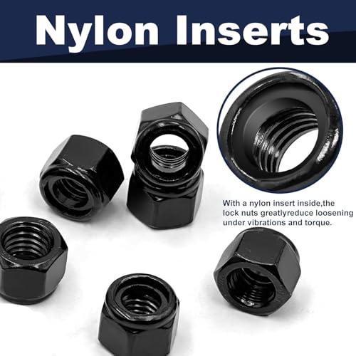 ZQZ 1/4-20 Stainless Steel Nylon Lock Nuts,65Pcs Nylock Insert Nut Black304 - color: Black, size: SAE 1/4-20; 65pcs
