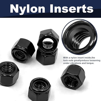 ZQZ 1/4-20 Stainless Steel Nylon Lock Nuts,65Pcs Nylock Insert Nut Black304 - color: Black, size: SAE 1/4-20; 65pcs