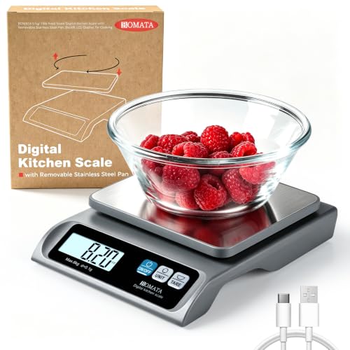 BOMATA 13lb/0.1g Precision Digital Food Scale for Kitchen, Grams and Ounces - color: Grey Rechargeable