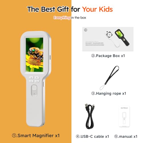 Kids Microscope Camera 500X Autofocus Magnifier STEM Gift Toy for Ages 4-12 - color: White