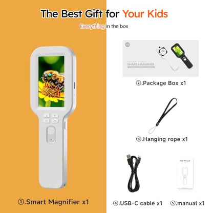Kids Microscope Camera 500X Autofocus Magnifier STEM Gift Toy for Ages 4-12 - color: White