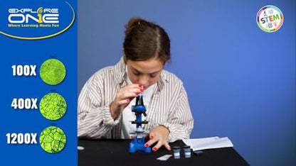 Explore One 100x-1200x Children’s Microscope Set for Kids Ages 6 Years Old and Up Great for STEM Education and Sparking Childrens Interest in Discovering the Microscopic World