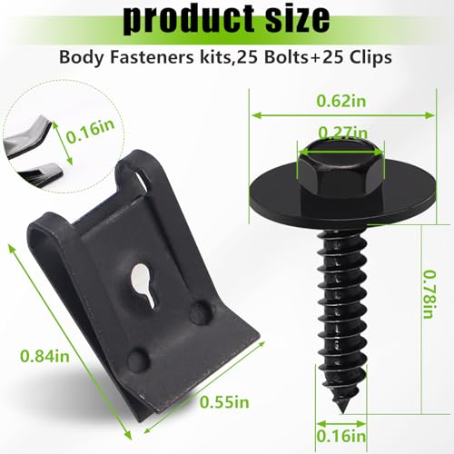 mxuteuk 50PCS M4.2 U-Nut Clips & Hex Head Automotive Body Fender Bolts Kit,for Most Cars Fender,Engine Undertray Cover, Engine Cover & Bumper Fender Liner - color: Black/M4.2