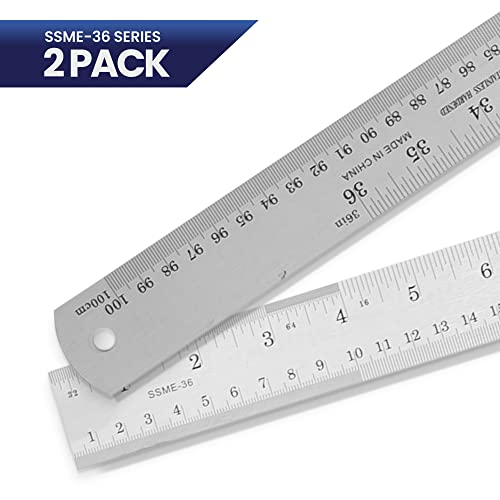 2 Pack Pacific Arc 36 Inch Stainless Steel Ruler with Inch/Metric Conversion Table - style: 2 Pack | 36 in