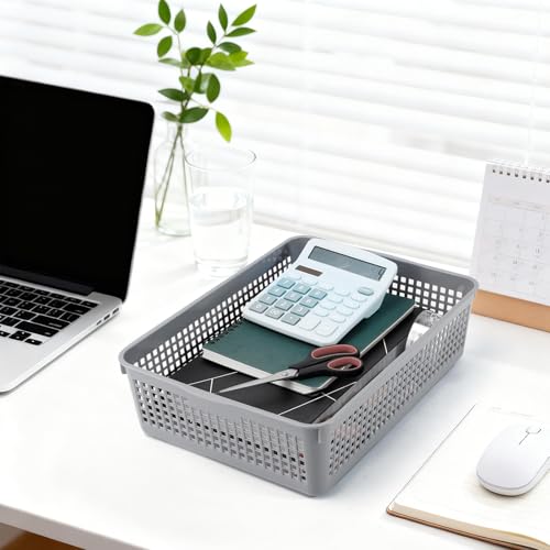 6 Pack Turn in Trays Classroom, Plastic Paper Trays, Gray