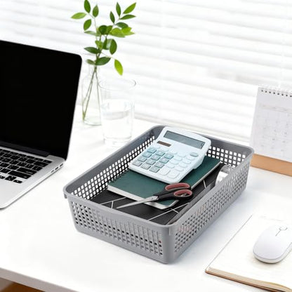 6 Pack Turn in Trays Classroom, Plastic Paper Trays, Gray