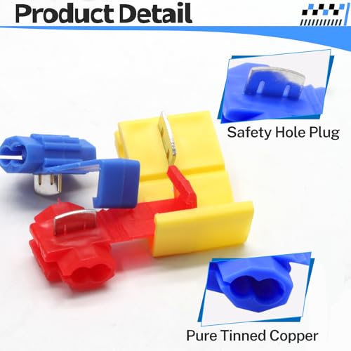150 Pcs Solderless Quick Splice Snap, 22-10 AWG - size: Red/Blue/Yellow (150 Pcs)
