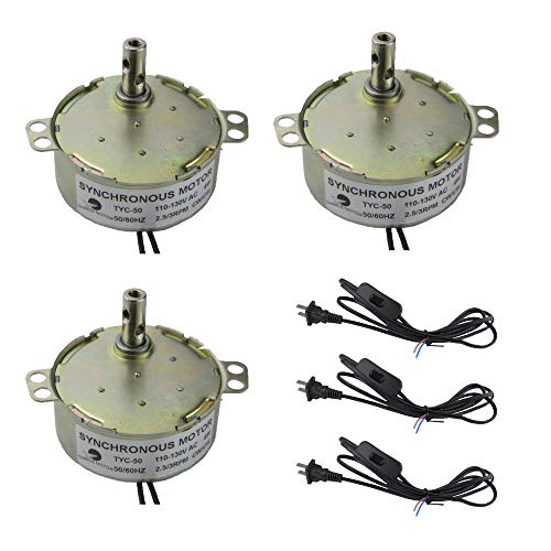 CHANCS 3PCS Synchronous Turntable Motor Electric Motor TYC-50 2.5-3RPM 4W 100~127V Gear Synchro Motor for Cup Turners Motor with 1.8m Length Lamp Power Cord Switch Plug Extension - size: 3PCS, style: Motor + Wire