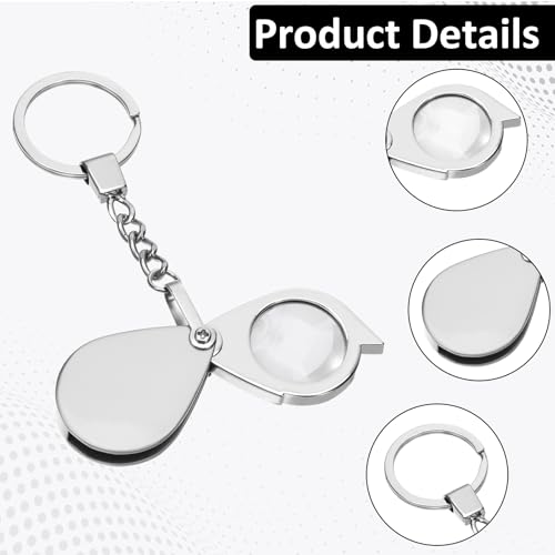 20X Mini Pocket Magnifying Glass, Small Jewelers Magnifier Silver Foldable Rotating Loupe Magnifier Keychain for Reading Newspaper, Book, Magazine, Hobby Jewelry, Gems, Diamonds