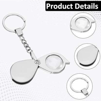20X Mini Pocket Magnifying Glass, Small Jewelers Magnifier Silver Foldable Rotating Loupe Magnifier Keychain for Reading Newspaper, Book, Magazine, Hobby Jewelry, Gems, Diamonds