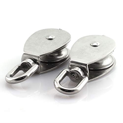 2-Pack M50 Single Pulley Block Stainless Steel Heavy Duty Hardware Single Wheel Swivel Rigging Lifting Wheel Fixed Pulley for Wire Rope Loading 400kg - size: 2-Pack M50