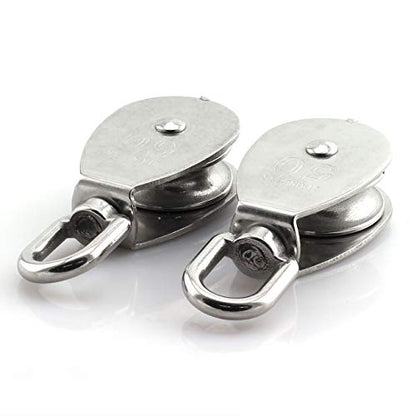 2-Pack M50 Single Pulley Block Stainless Steel Heavy Duty Hardware Single Wheel Swivel Rigging Lifting Wheel Fixed Pulley for Wire Rope Loading 400kg - size: 2-Pack M50