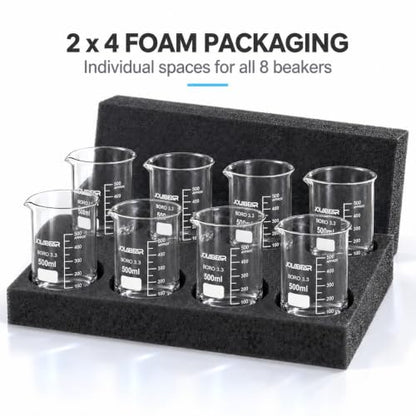 JOLABEAR 8-Pack 500 mL 3.3 Borosilicate Glass Lab Beakers, Griffin Low Form - size: 500ml 8pcs