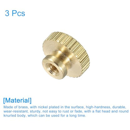 uxcell Knurled Thumb Nuts, 3Pcs M3 x D11mm x H6.5mm Brass High Head Through Hole with Collar High Head Through Hole Round Knobs Fasteners for 3D Printer Parts, Machine Tools - size: M3 x D11mm x H6.5mm