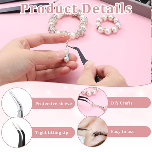 9 Pieces Craft Tweezers, Stainless Steel Curved Pointed Precision Tweezer Anti-Static Pointed Sticker Tweezers Fine Crafting Tweezer for Electronics, Soldering, Jewelry Making (Black) - color: Black
