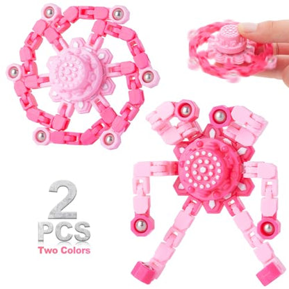 2 Pack Pink Transformable Fidget Spinners for Girls, Sensory Robot Toys for Kids 8-12, Easter Basket Stuffers & Party Favors, Stress Relief ADHD Autism Fingertip Toy (Baby & Hot Pink) - style: 2PC-pink