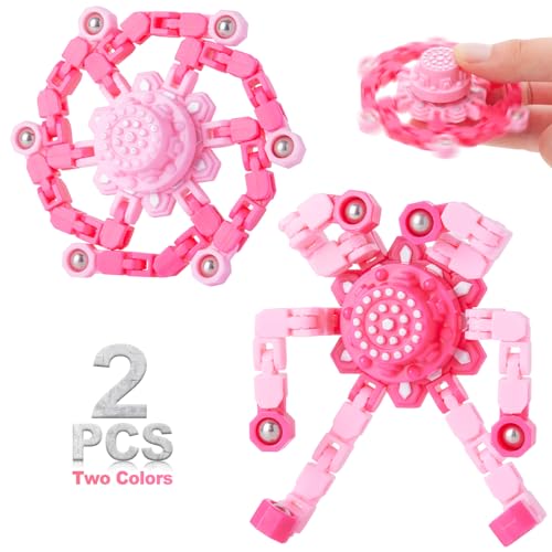 2 Pack Pink Transformable Fidget Spinners for Girls, Sensory Robot Toys for Kids 8-12, Easter Basket Stuffers & Party Favors, Stress Relief ADHD Autism Fingertip Toy (Baby & Hot Pink) - style: 2PC-pink