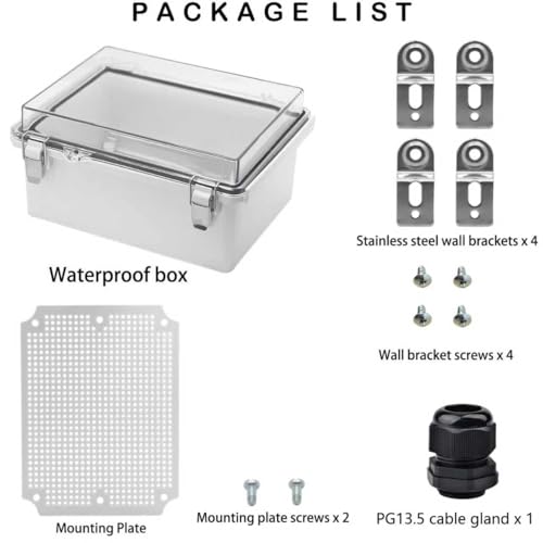 Waterproof Electrical Box, IP67 Junction Box Stainless Steel Latch Hinged Clear Cover Project Enclosure with Wall Bracket 8.7"x6.7"x4.3" - color: Clear, size: 8.7" x 6.7" x 4.3"