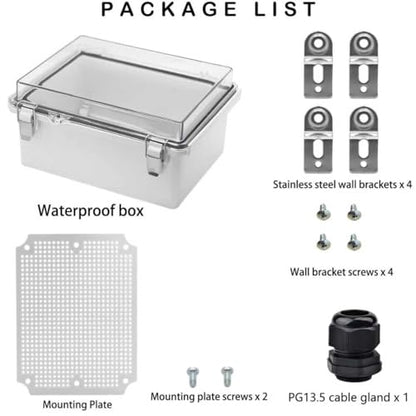 Waterproof Electrical Box, IP67 Junction Box Stainless Steel Latch Hinged Clear Cover Project Enclosure with Wall Bracket 8.7"x6.7"x4.3" - color: Clear, size: 8.7" x 6.7" x 4.3"