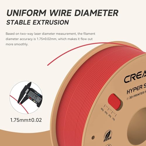 Official CREALITY Hyper PLA Filament 1.75mm, High Speed PLA 30-600mm/s Rapid 3D Printer Filament, Dimensional Accuracy +/-0.02mm, Stronger Toughness, Fit Most FDM 3D Printers，1KG(2.2lbs) Spool Red - color: Red