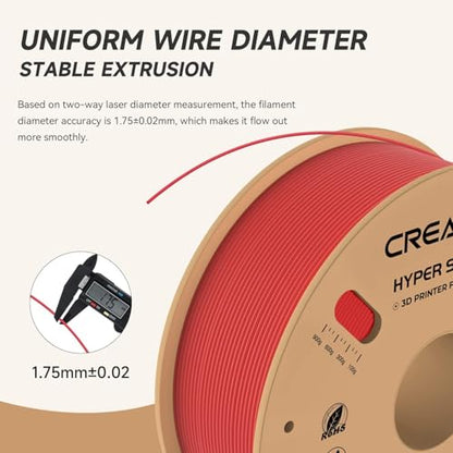 Official CREALITY Hyper PLA Filament 1.75mm, High Speed PLA 30-600mm/s Rapid 3D Printer Filament, Dimensional Accuracy +/-0.02mm, Stronger Toughness, Fit Most FDM 3D Printers，1KG(2.2lbs) Spool Red - color: Red